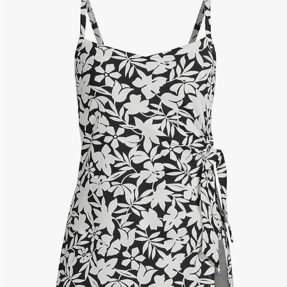 Lands' End Womens Chlorine Resistant Sweetheart Swim Dress Black Havana Floral - Picture 9 of 9